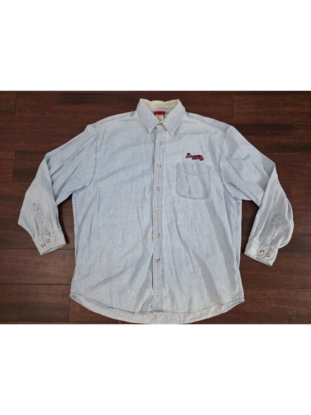 Vintage Atlanta Braves Denim Button Down LS Shirt Mens XL NFL